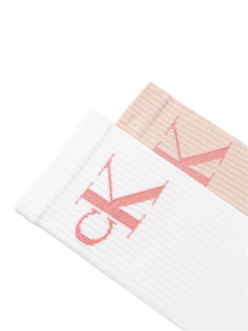 Calzini alti due paia bianchi/pesca Calvin Klein Jeans | 701228811007